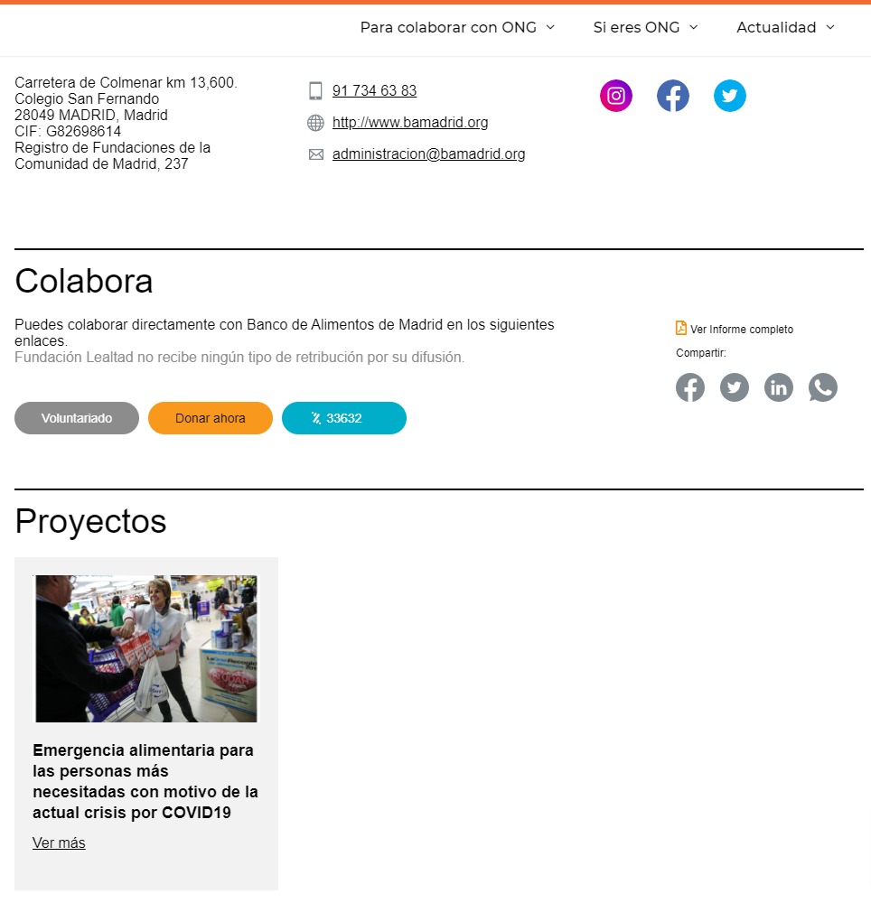 Contacto y colabora ficha Banco de Alimentos de Madrid